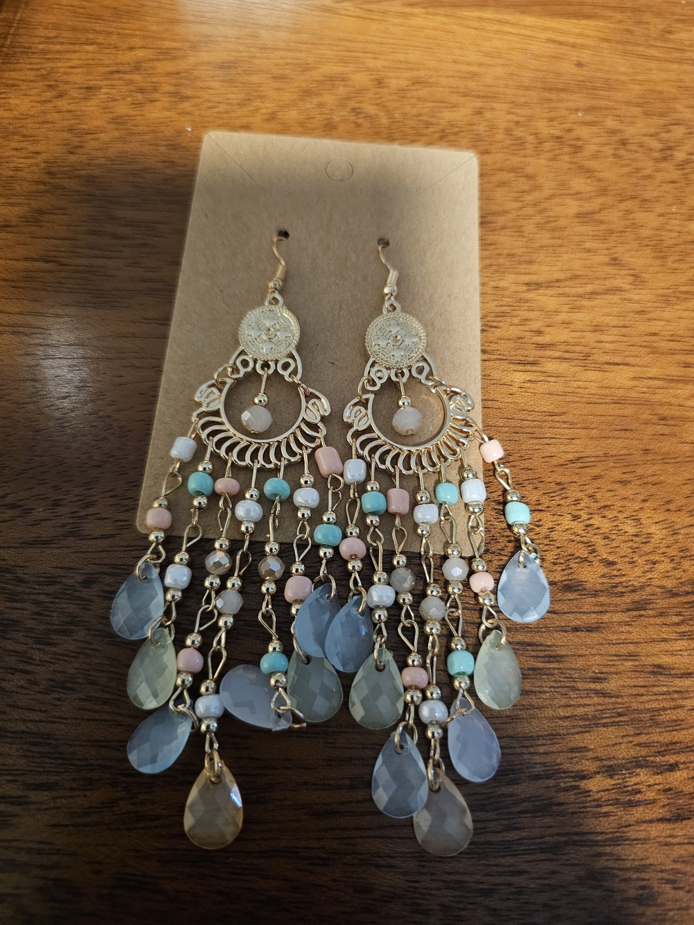 Fashion Gold-Tone Chandelier Earrings with Pastel Beads BOHO